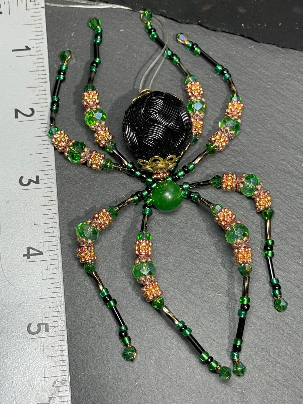 Artisan Made | Green Jade | Black Crystal Beaded Spider | Halloween Ornament - Picture 10 of 14